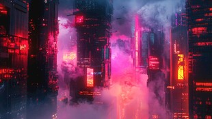 赛博朋克风霓虹未来城市