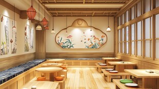 日式风格温馨餐厅室内景