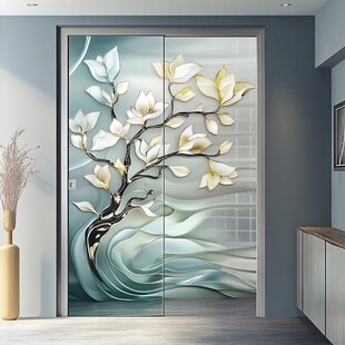玉兰花艺术玻璃推拉门