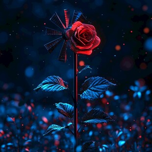 梦幻红玫瑰与风车光影世界
