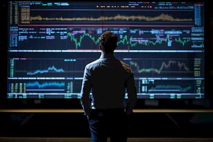 男子凝视金融数据大屏幕