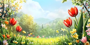 春日烂漫花海风景如画