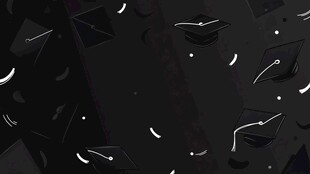 黑色背景下飞舞的学士帽