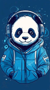潮酷熊猫戴耳机听音乐