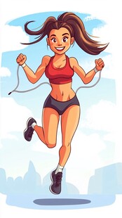 活力女孩欢快跳绳瞬间