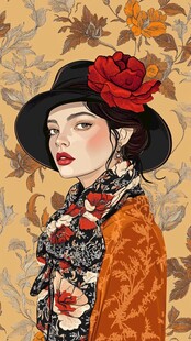 复古风戴花帽的优雅女士