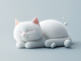 熟睡的可爱白色卡通猫咪