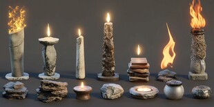 各式烛台与燃烧蜡烛展示