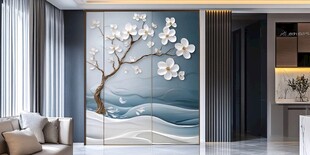 新中式玉兰花玄关装饰画