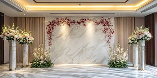 大理石背景的浪漫花卉布置