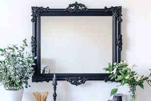 复古黑框镜与绿植装饰