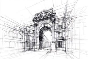建筑线条草图 宏伟拱门设计