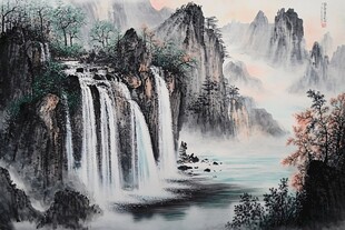 山水瀑布国画风景图