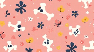 粉色背景可爱骨头花卉图案