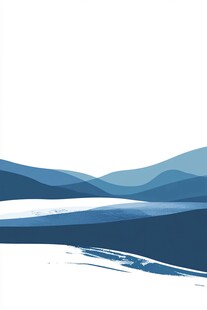 蓝调山水风景插画