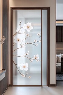 中式玉兰花玻璃移门设计