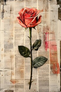 复古报纸上的娇艳红玫瑰