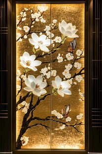 金底玉兰花蝶屏风艺术