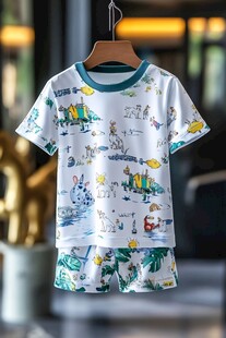 童趣卡通印花儿童短袖套装