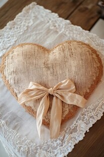 心形麻布抱枕配精致蝴蝶结