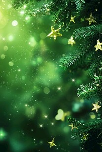 梦幻绿色圣诞树与星星装饰