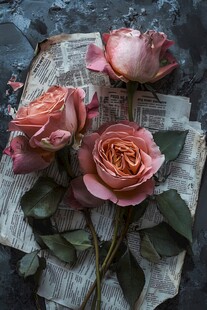 复古风旧报纸上的粉色玫瑰