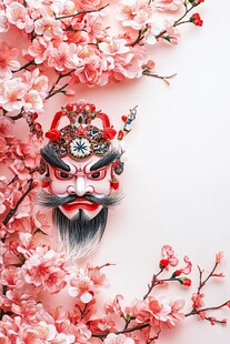 京剧脸谱伴烂漫樱花
