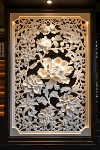 中式雕花屏风 精美花卉图案