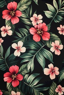 热带花卉绿叶图案背景