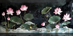 水墨荷花中式雅致风景图