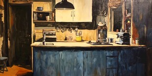 复古风厨房场景油画