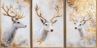 三联麋鹿装饰画 金色艺术风