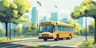 城市道路上的黄色校车