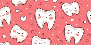 可爱牙齿图案 粉色背景设计