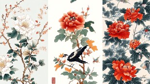 中式花鸟国画三幅赏