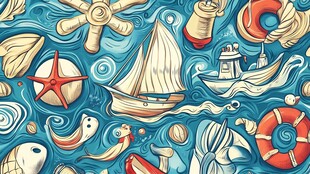 海洋元素手绘航海风图案