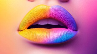 五彩绚丽唇妆特写