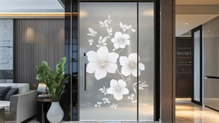 简约花朵玻璃移门室内景