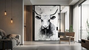 水墨牛饰画装点现代客厅