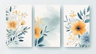 三联清新花卉水彩装饰画