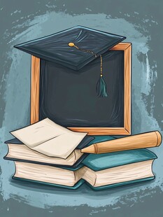 毕业元素 书籍黑板与学士帽