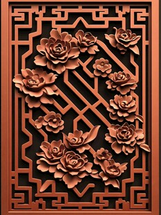 中式雕花屏风 精美牡丹图案