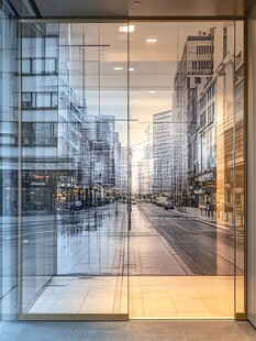 透过玻璃看城市街道景观