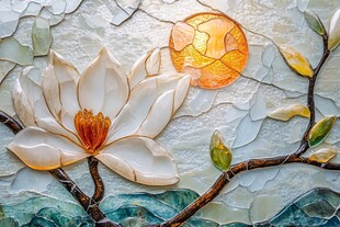 玉兰花玻璃马赛克艺术画