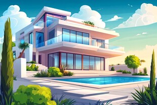 现代豪华别墅与户外泳池