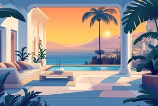 海滨夕阳下的惬意露台空间