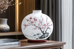 中式手绘梅花陶瓷花瓶