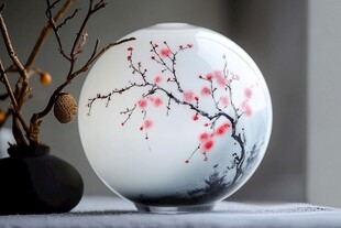 手绘梅花陶瓷花瓶摆件