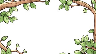 卡通绿叶树枝边框插画