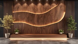 木质弧形背景墙装饰场景